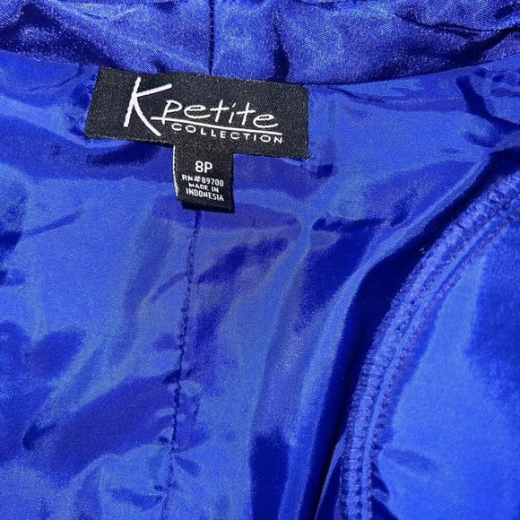 K petite, 8P, crush velvet long trumpet sleeve ruffle collar, satin crop jacket - Picture 12 of 12